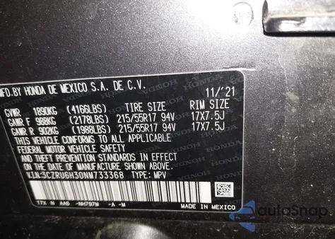 2022 Honda Hr-V Awd Lx из США, поврежденный, VIN 3CZRU6H30NM733368